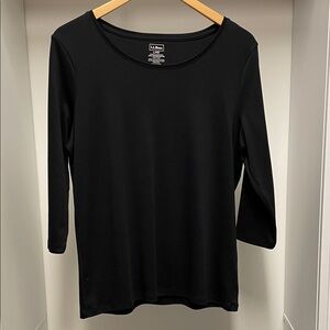 L.L. Bean Women's Classic Black Long Sleeve Tee  100% Cotton Size L-Petite